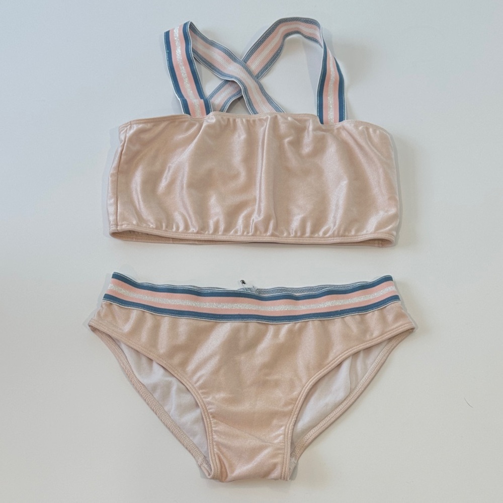 Planet Sea Girls Rose Gold Metallic Striped Bikini Two Piece Swimsuit Size 16